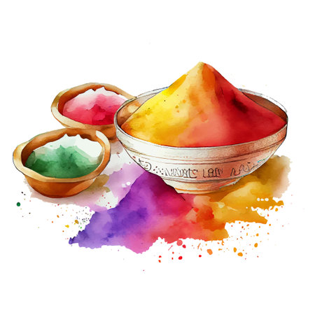 vector watercolor illustration of holi dust splash on white isolate indian traditional festのイラスト素材
