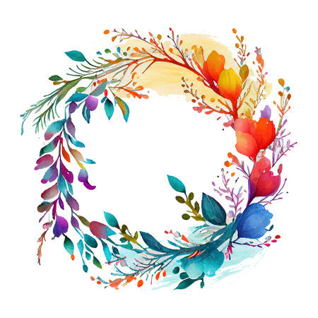 vector illustration watercolor flowers wreath in empty space frame isolate with Ñopyspaceのイラスト素材