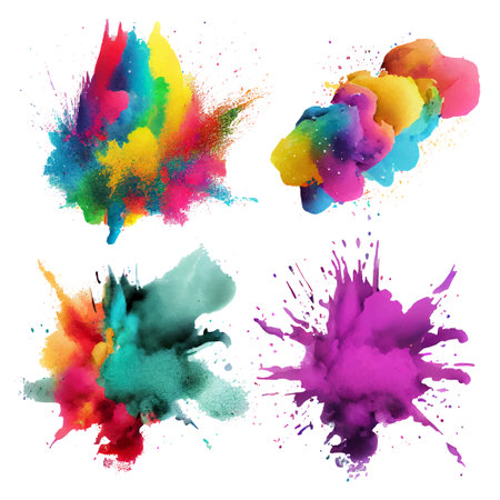 set vector watercolor illustration of holi dust splash on white isolate indian traditional festのイラスト素材