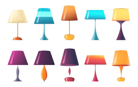 set vector illustration of table multi colored lamp isolate on white backgroundのイラスト素材
