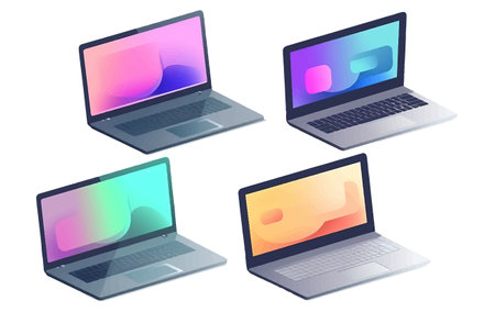 set vector illustration of table multi colored screen of laptop isolate on white backgroundのイラスト素材