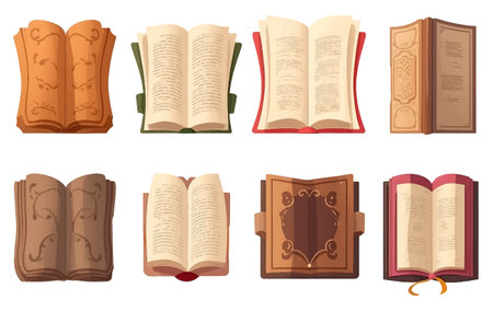 set vector illustration of old magic book isolate on white backgroundのイラスト素材
