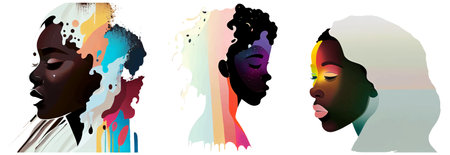 set vector illustration of african woman in rainbow colors isolate on white backgroundのイラスト素材