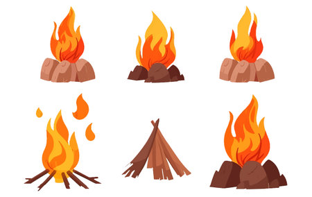 set vector illustration of fire from woods summer capming concept isolate on whiteのイラスト素材