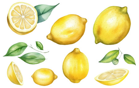 set vector watercolor illustration of ripe lime isolated on white backgroundのイラスト素材