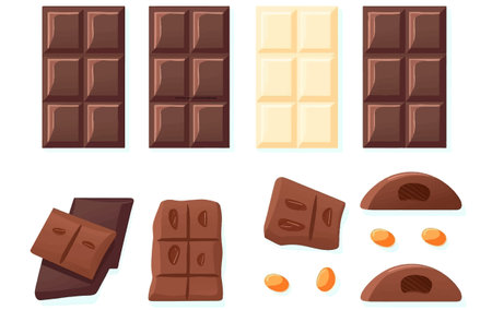 set vector illustration of chocolate white, brown and white with nuts isolated on white backgroundのイラスト素材