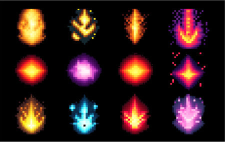 set vector pixel illustration of flash glow isolate on black backgroundのイラスト素材