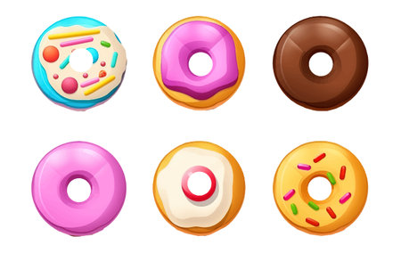 set vector illustration of multicolored glaze on donut isolated on white backgroundのイラスト素材