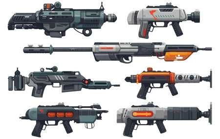 ui set vector illustration of blaster toy gun isolated on white backgroundのイラスト素材