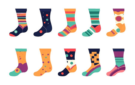set vector illustration of colorful bright child color socks isolate on whiteのイラスト素材