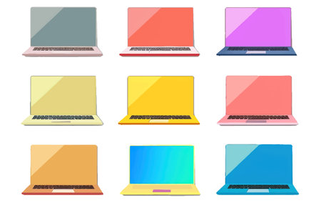 set vector illustration of table multi colored screen of laptop isolate on white backgroundのイラスト素材