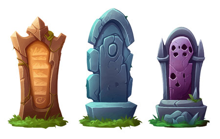 set vector illustration of tombstone halloween concept isolated on white backgroundのイラスト素材