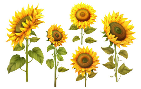set vector illustration autumn sunflower elements isolated on white backgroundのイラスト素材