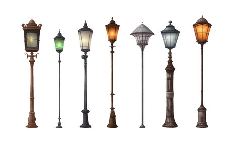 set vector illustration of street lantern isolated on white backgroundのイラスト素材