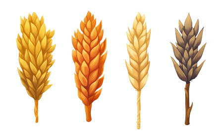 watercolor set vector illustraton of golden wheat grain crop isolated on white backgroundのイラスト素材