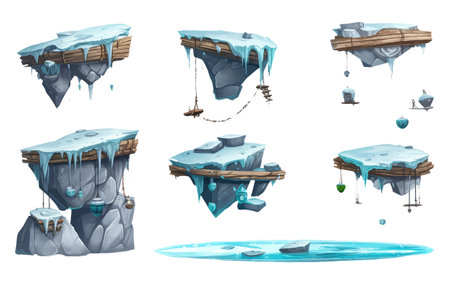 set vector illustration of ice platform earth glacier layers isolated on white backgroundのイラスト素材