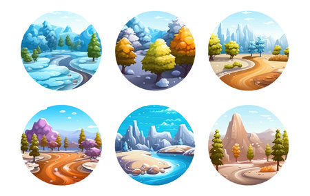 ui set vector illustration of climate weather change from winter autumn to summer springのイラスト素材