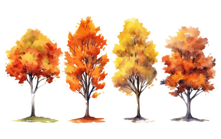 watercolor set vector illustration of colorful autumn tree isolated on white background fall conceptのイラスト素材