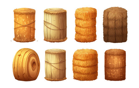 watercolor set vector illustration autumn round hay bale elements isolated on white backgroundのイラスト素材