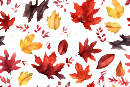 watercolor set vector illustration of red orange leaves isolate on white backgroundのイラスト素材