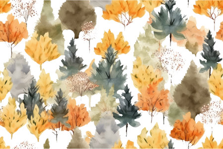 watercolor set vector illustration of autumn tree isolate on white backgroundのイラスト素材