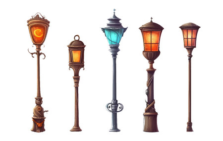 set vector illustration of street lantern isolated on white backgroundのイラスト素材