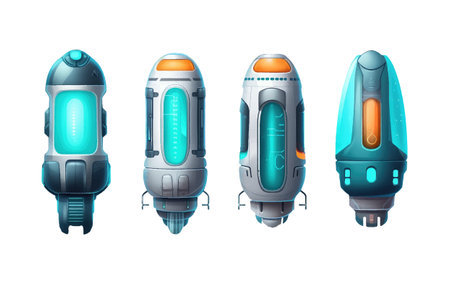 ui set vector illustration of cryochamber capsule with anabiosis liquid isolate on white backgroundのイラスト素材