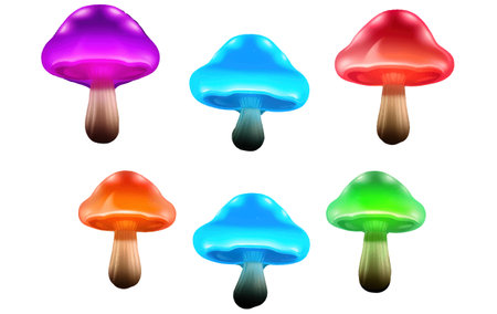 ui set vector illustration of colorful mushrooms isolated on white backgroundのイラスト素材