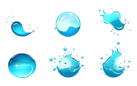ui set vector illustration of water waves and rain drop cloce up isolateのイラスト素材