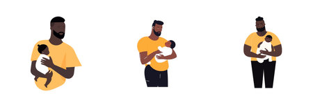 set vector illustration of afro ethnic man hugging his kid and feeling proud and love isolate on whiteのイラスト素材