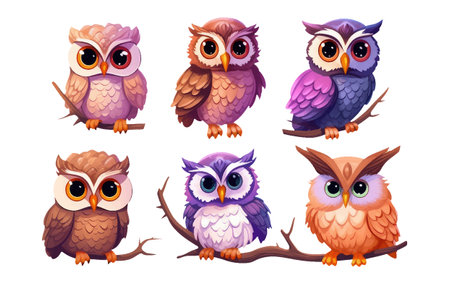 set vector illustration of cute owl isolated on white background symbol of wisdom and intelligenceのイラスト素材