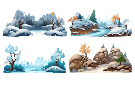 ui set vector illustration of climate weather change from winter autumn to summer springのイラスト素材