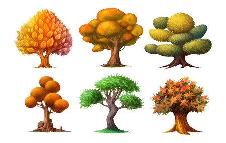 set vector illustration of colorful autumn tree isolated on white background fall conceptのイラスト素材