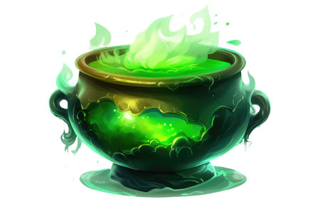 Black cauldron with green witches magic brothのイラスト素材