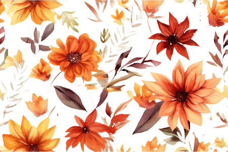watercolor set vector illustration of autumn flowers isolate on white backgroundのイラスト素材