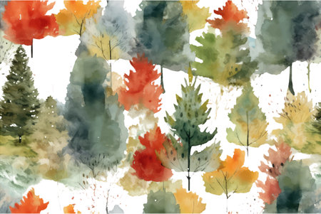 watercolor set vector illustration of autumn tree isolate on white backgroundのイラスト素材