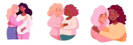 horizontal set vector illustration of homosexual persons isolate on white backgroundのイラスト素材