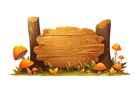ui vector illustration of wooden board in autumn forest isolate on white backgroundのイラスト素材
