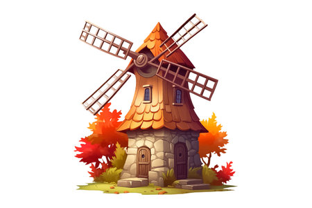 windmill in cartoon style for video game isolated on white backgroundのイラスト素材