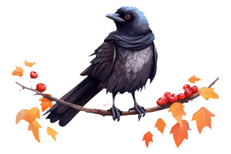 cute crow with scarf on white backgroundのイラスト素材