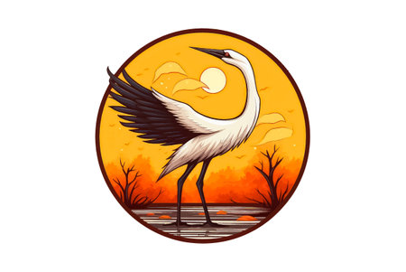cartoon autumn crane on white background in flat style for iconのイラスト素材