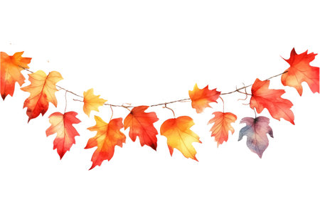 watercolor garlands in orange and red colors for autumn seasonのイラスト素材