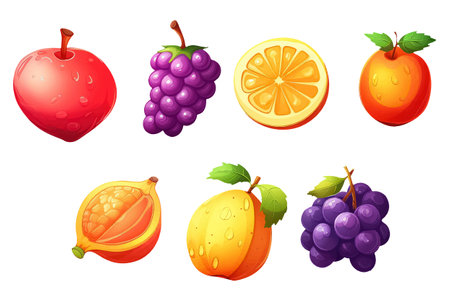 set fruits in cartoon style for video game isolated on white backgroundのイラスト素材