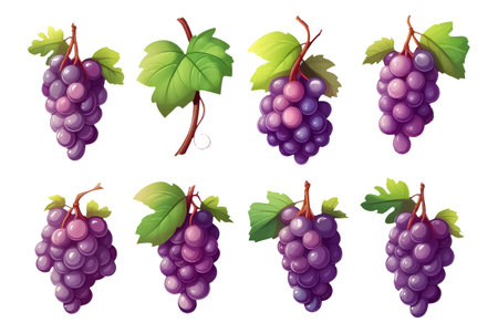 set grape in cartoon style for video game isolated on white backgroundのイラスト素材