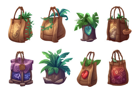 set eco bag in cartoon style for video game isolated on white backgroundのイラスト素材