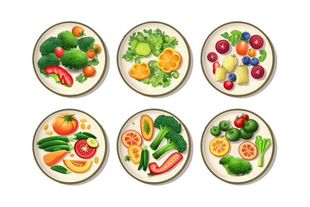 set vegetable plate in cartoon style for video game isolated on white backgroundのイラスト素材