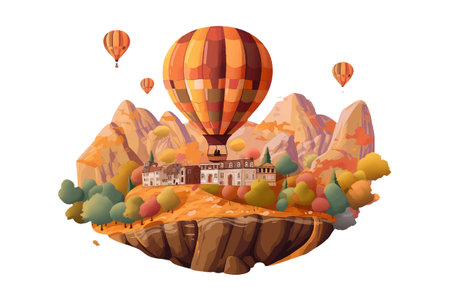 ui set vector illustration of hot air balloon in cappadocia autumn travel isolate on white backgroundのイラスト素材