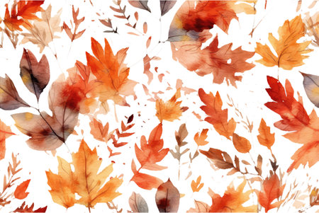 watercolor set vector illustration of red orange leaves isolate on white backgroundのイラスト素材