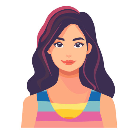 A woman with long dark hair and a smile on her faceのイラスト素材
