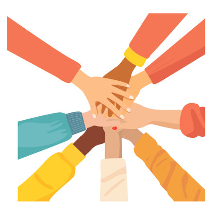 A group of people are holding hands in a circleのイラスト素材